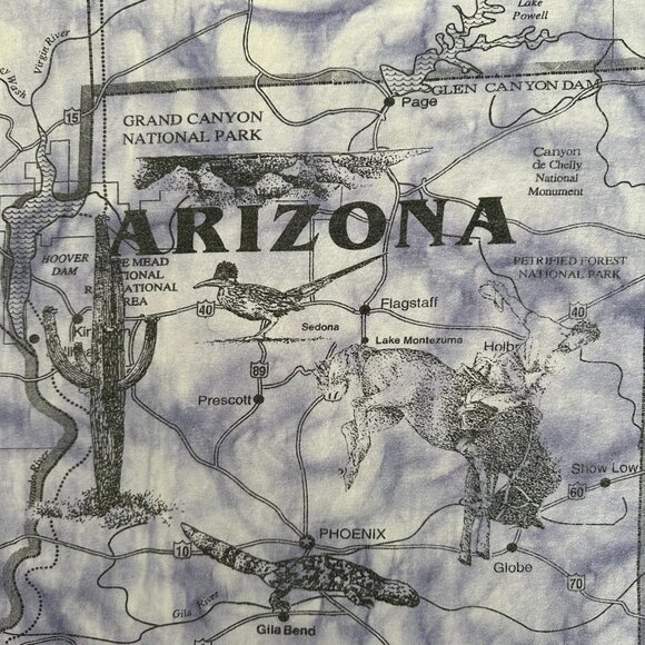 Vintage 90s Arizona Map T-Shirt AOP Western Cowboy Tee - Picture 6 of 9